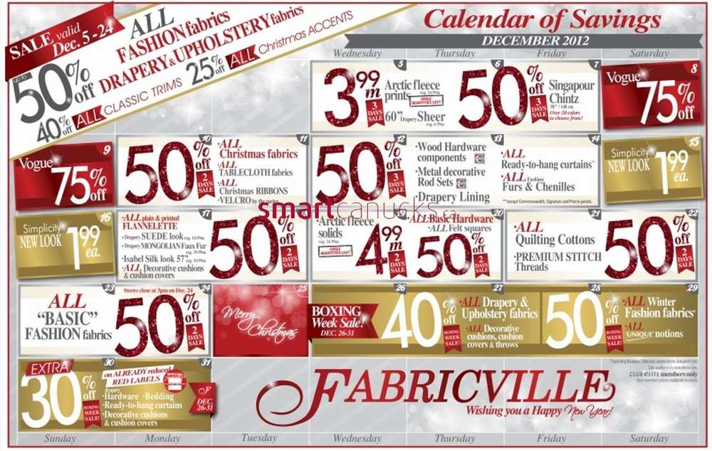 Fabricville Calendar Of Savings Dec 