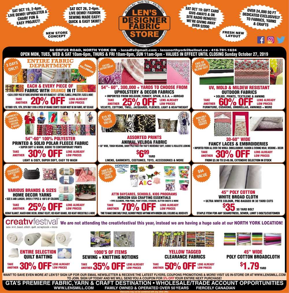 Len's Designer Fabric Store Flyer October 19 to 27