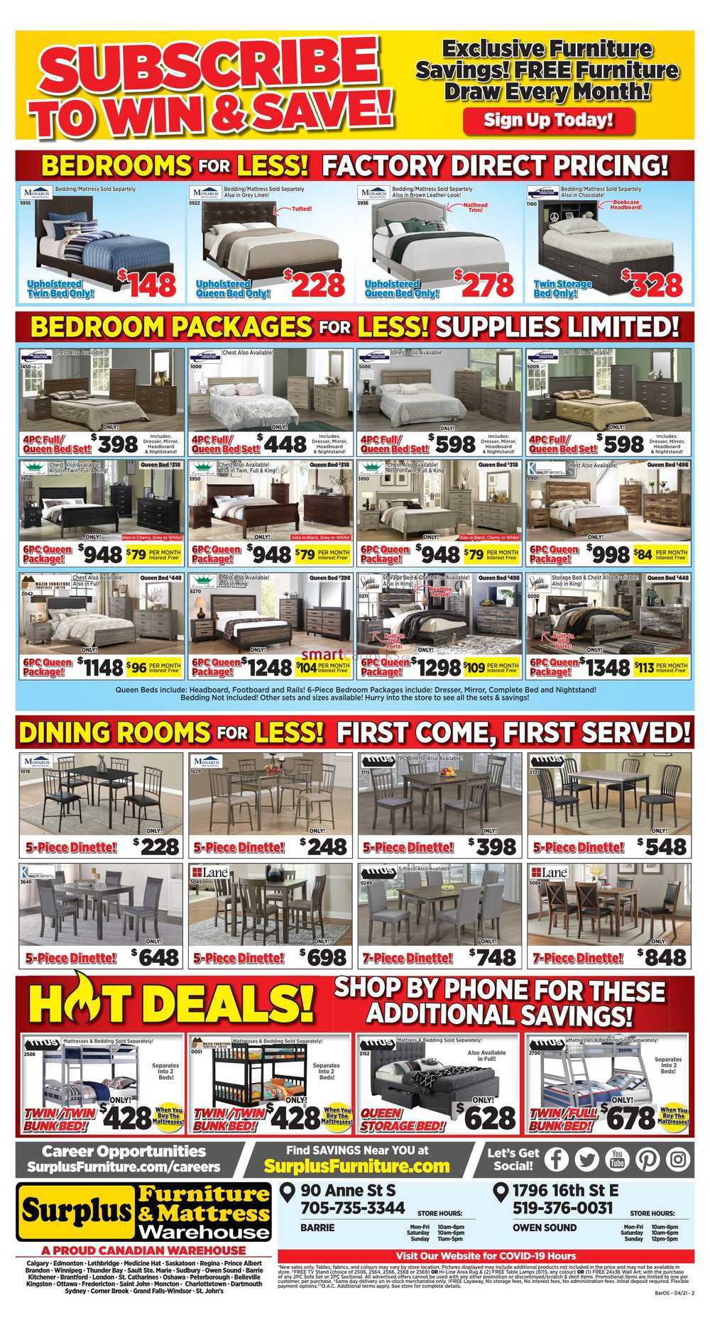 Surplus Furniture & Mattress Warehouse (Barrie) Flyer April 12 to May 2