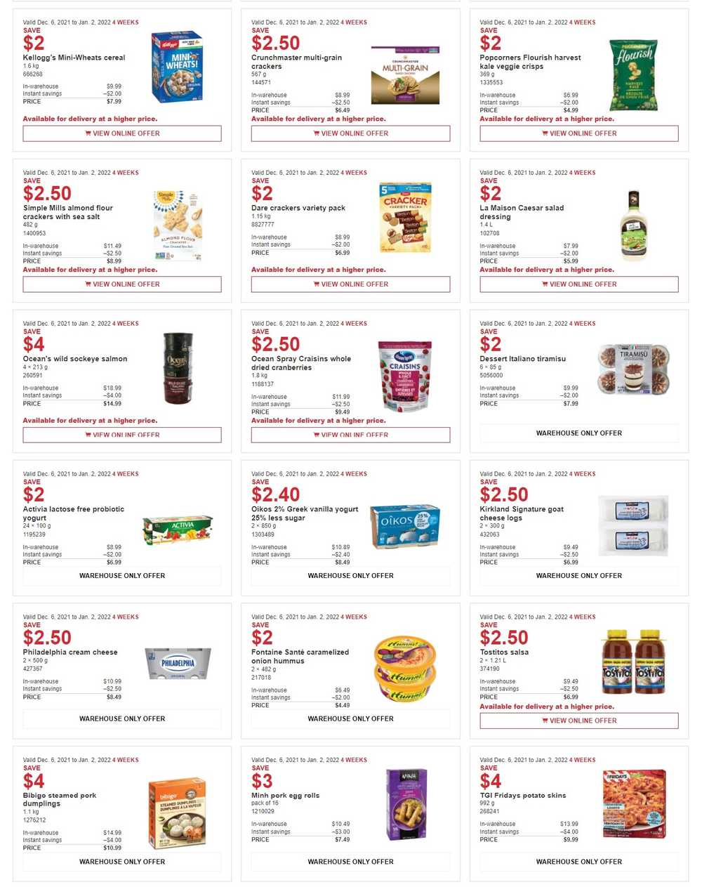 Costco (QC) Weekly Savings December 6 to January 2