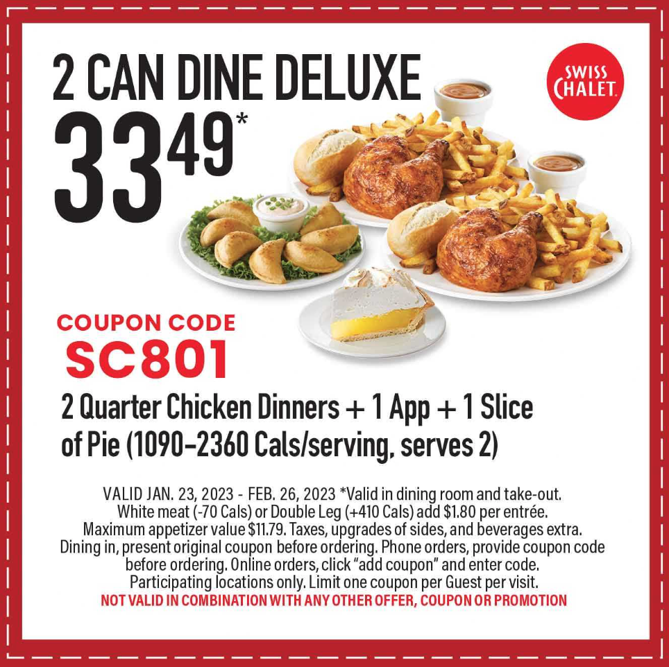 Swiss Chalet Canada New Coupons Valid Until February 26 3.49
