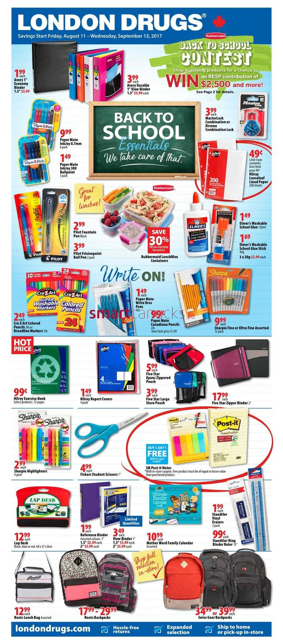 London Drugs Back to School Essentials Flyer August 11 to September 13