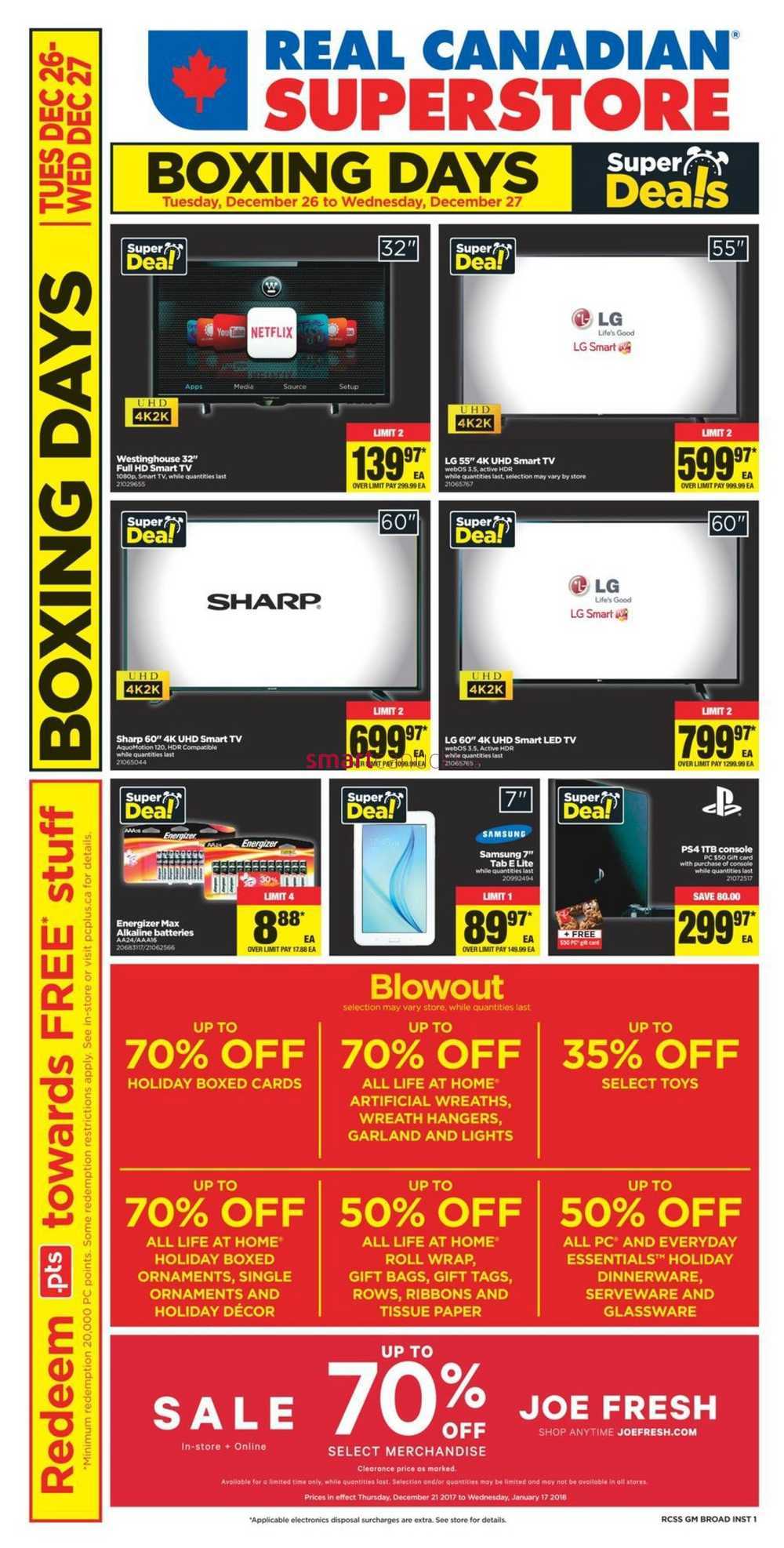 Real Canadian Superstore (ON) Boxing Day Flyer December 26 to 28, 2017